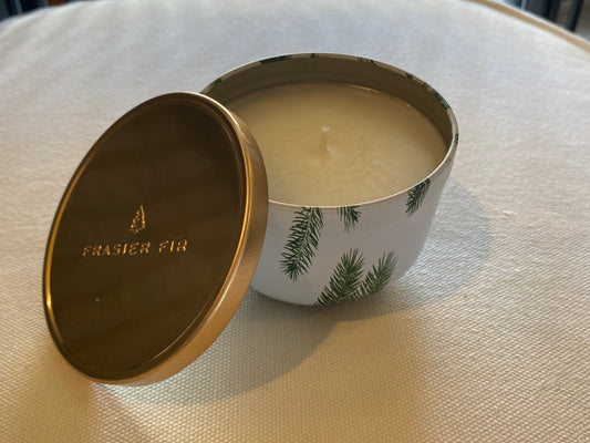 Frasier Fir Poured Candle Tin w Gold Lid