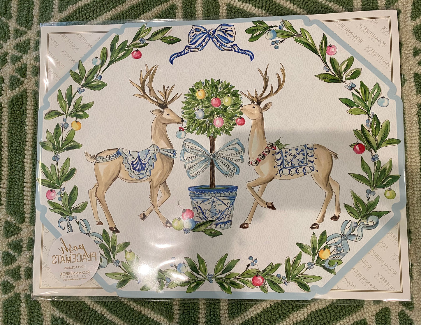 Handpainted Placemat Reindeer/Topiary