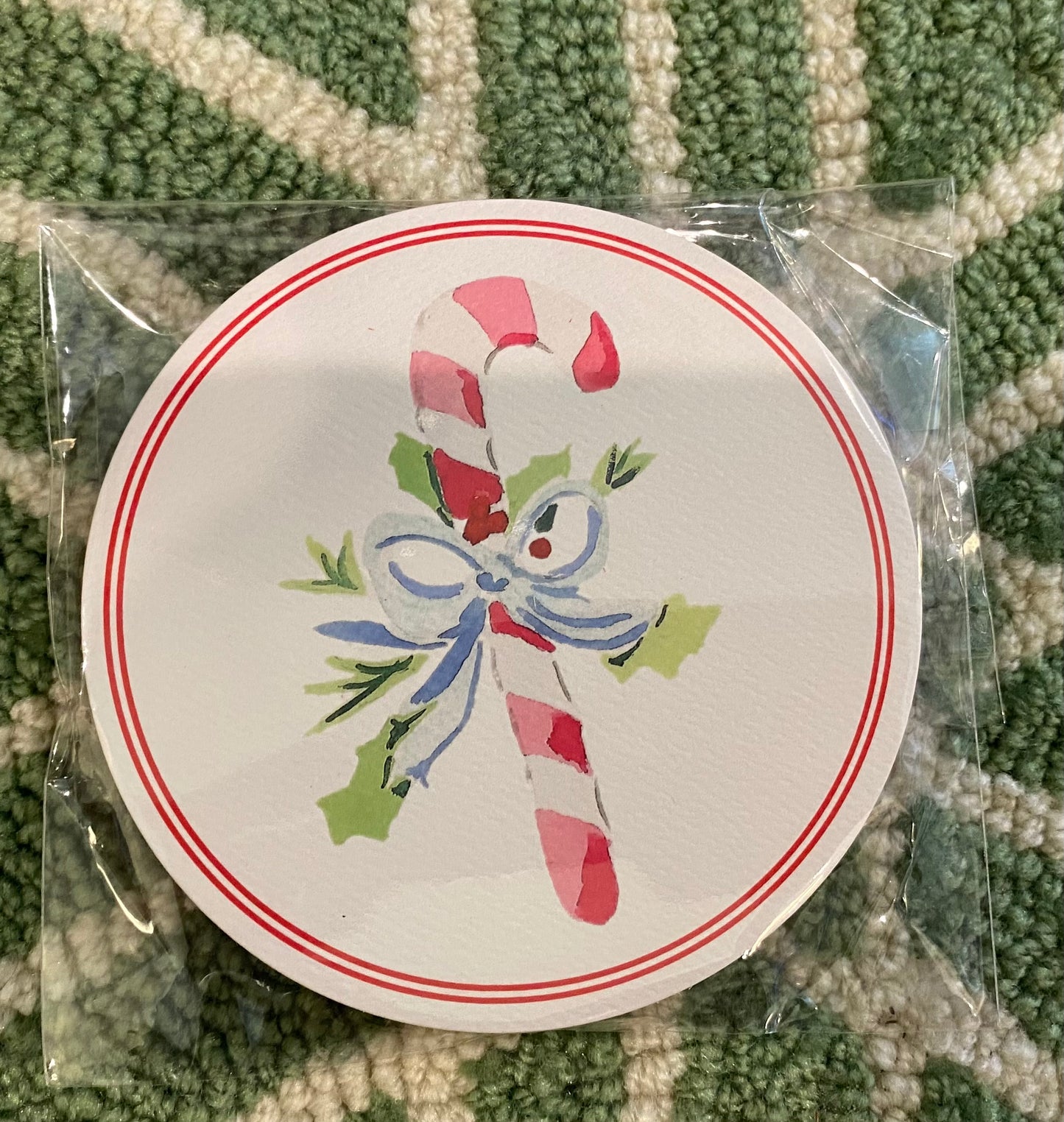 Handpainted coaster Candy Cane