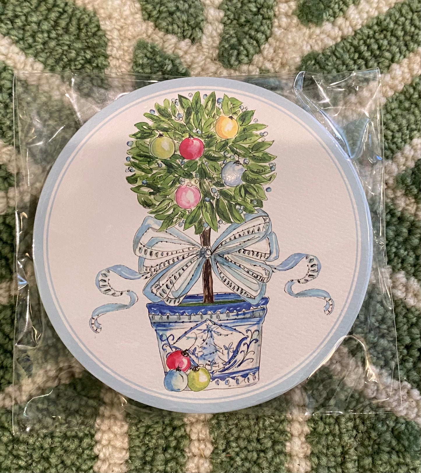 Handpainted Coaster Topiary and Bow