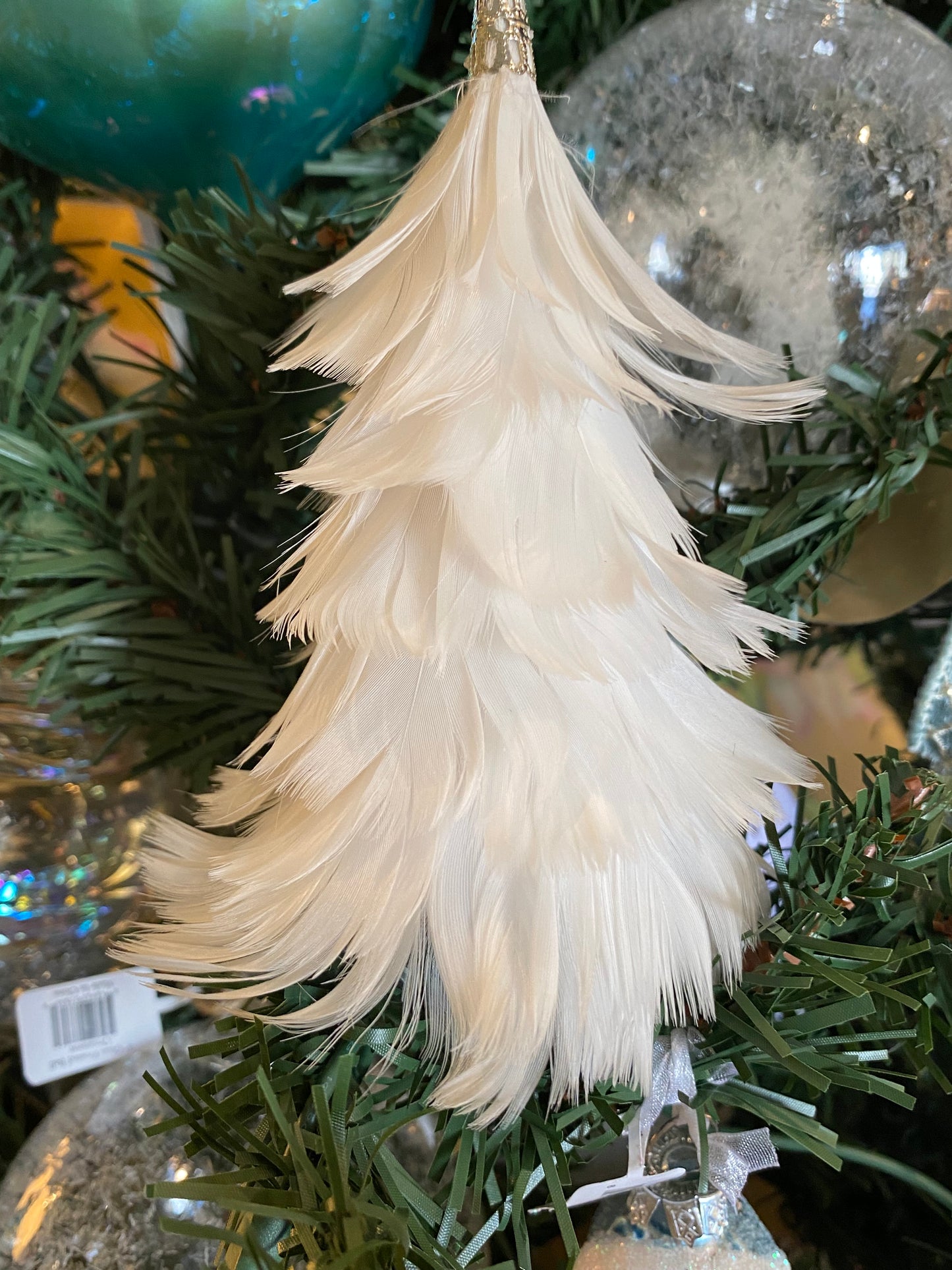 White Feather Tree Ornament 3.5"