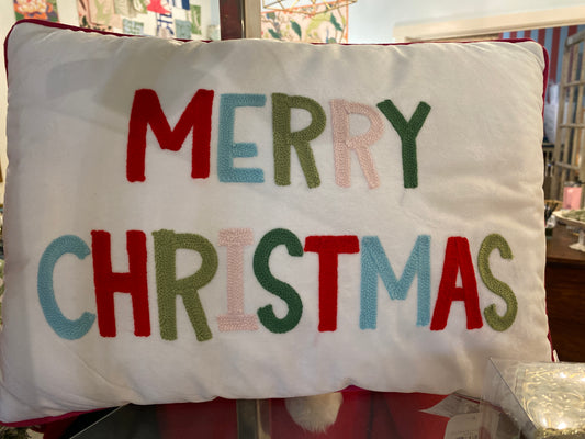 Merry Christmas Pillow  White/Multi 14x20