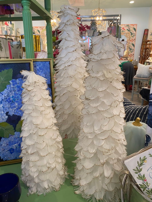 Winter Feather Tree White/Gold 15"