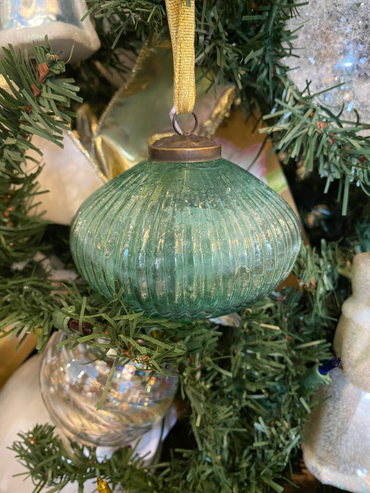 Frosty Blue Pleated Glass Onion Shape Ornament