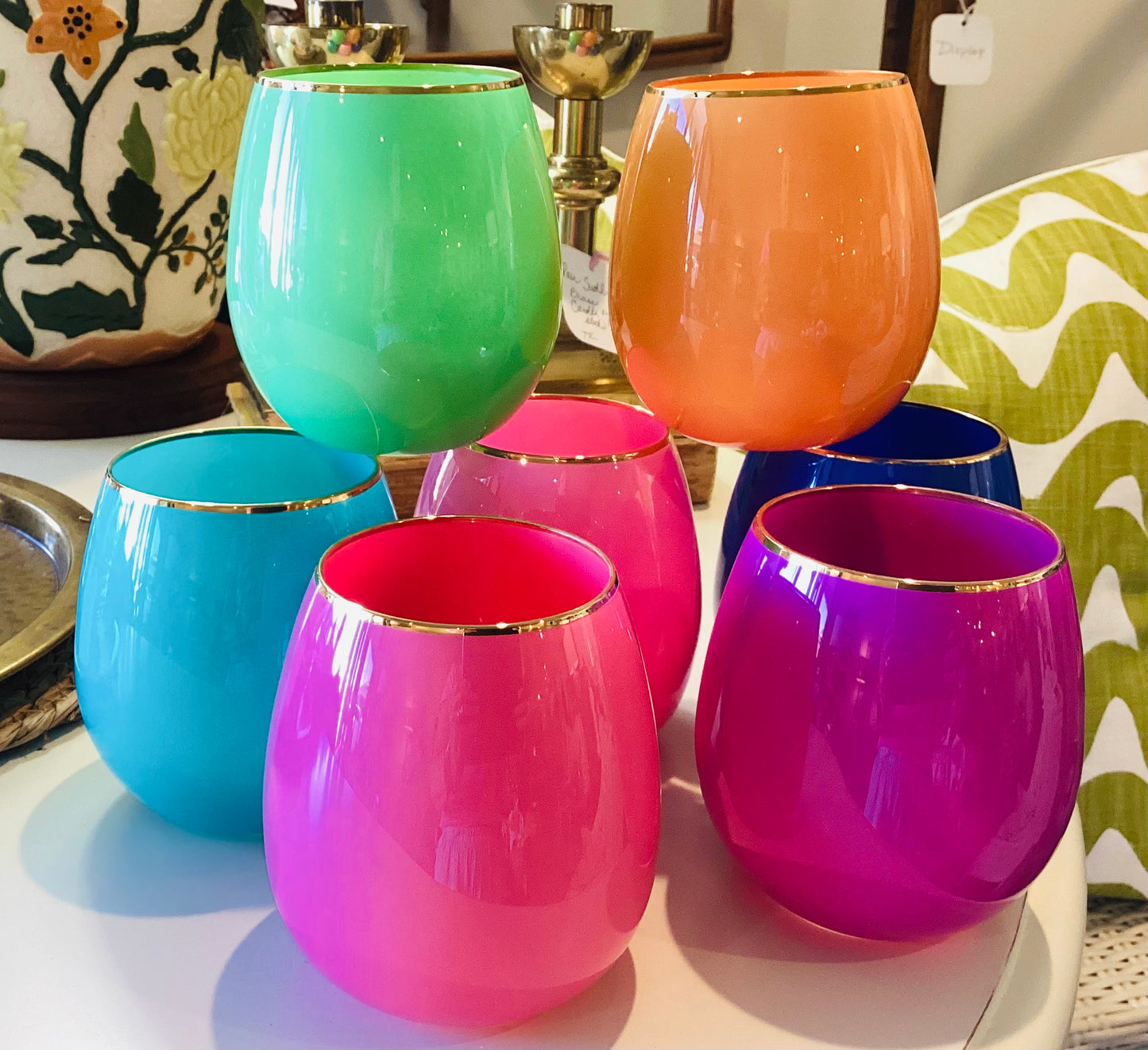 Rainbow stemless wine glass