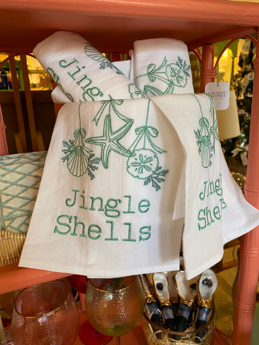 Jingle Shells Flour Sack Towel Teal on White