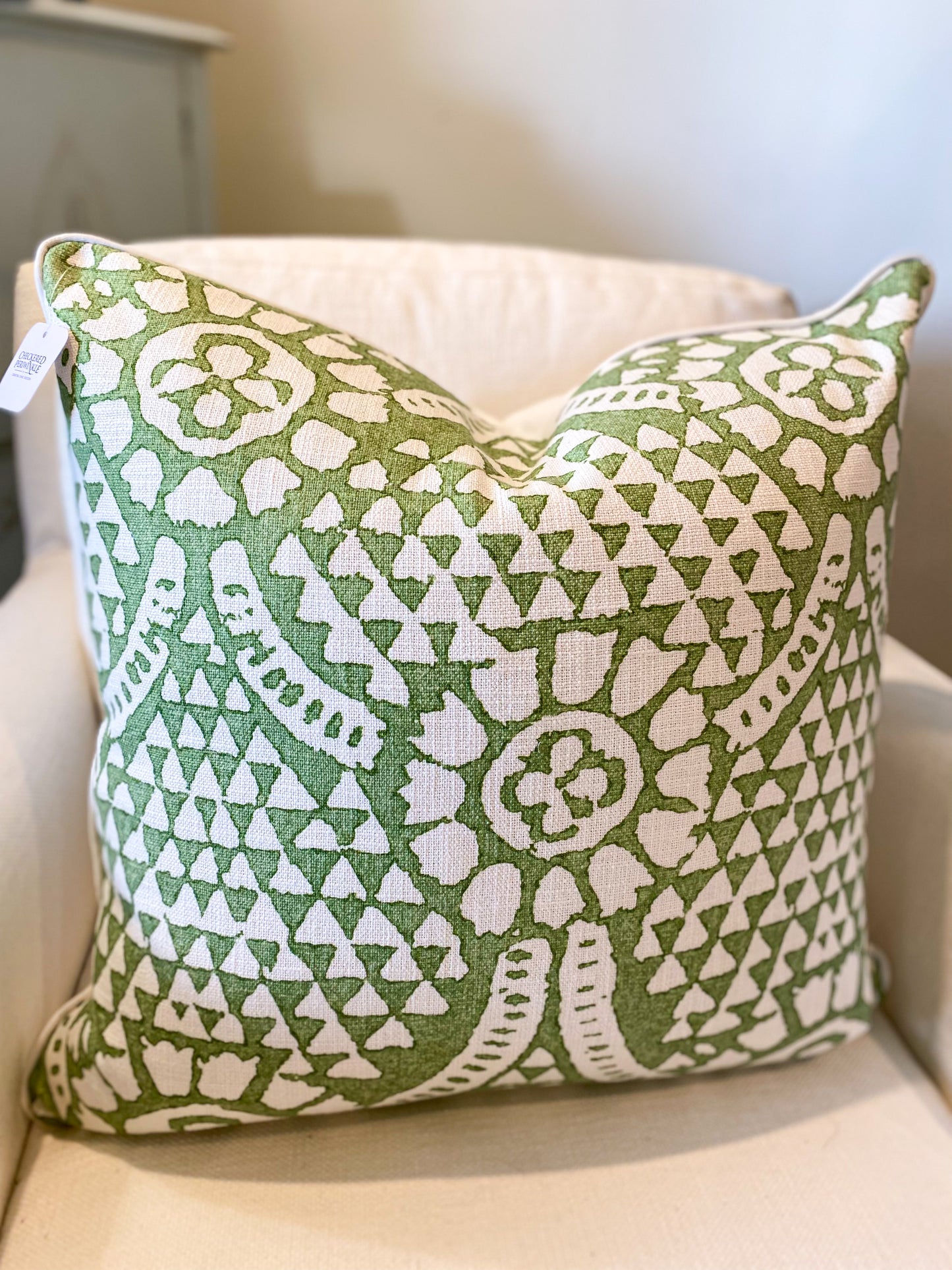 Green Blockprint Pillow